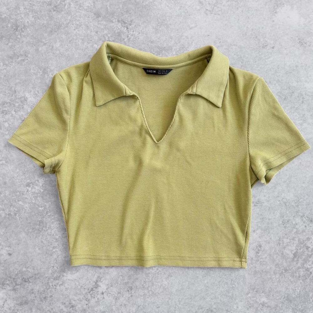 SHEIN Lime Green Cropped Polo Shirt – Women's Size S